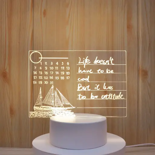 Acrylic Light Desk Lamp Rewritable Night Light with Message Board (square shape)