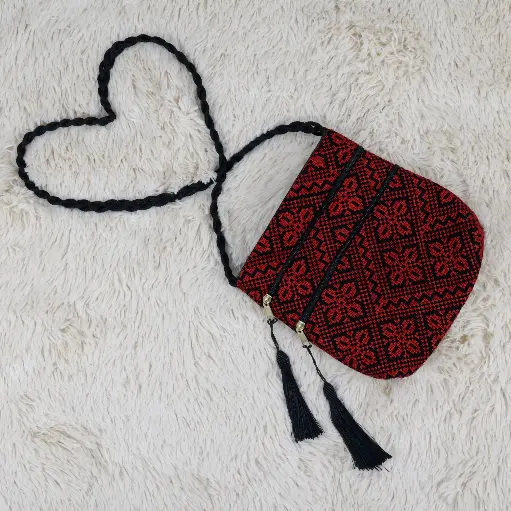 Embroidered bag for girls with zipper & Shoulder Strap