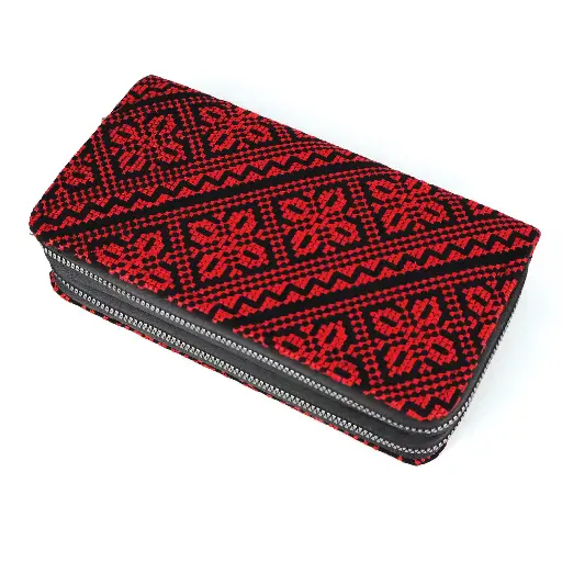 Red Embroidered Wallet with zippers 