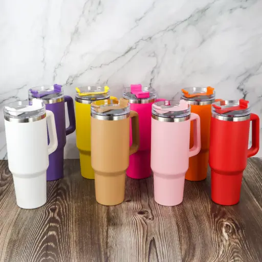 Tumbler with Handle and Straw Lid, Stainless Steel 