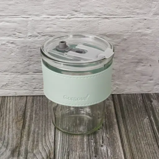 Premium Glass Travel Cup with Leather Grip   