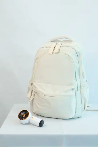 Backpack With USB Cable ( light Beige color ) 
