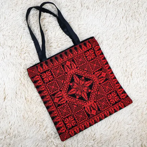 Embroidered Tote Bag with Zipper 