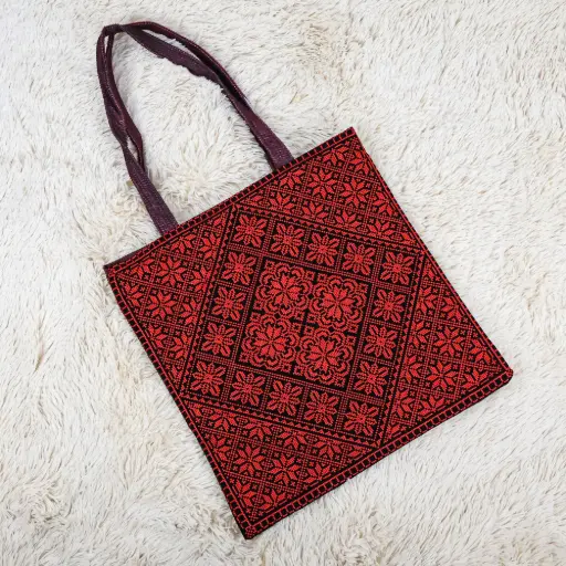 Embroidered Tote Bag with Zipper 
