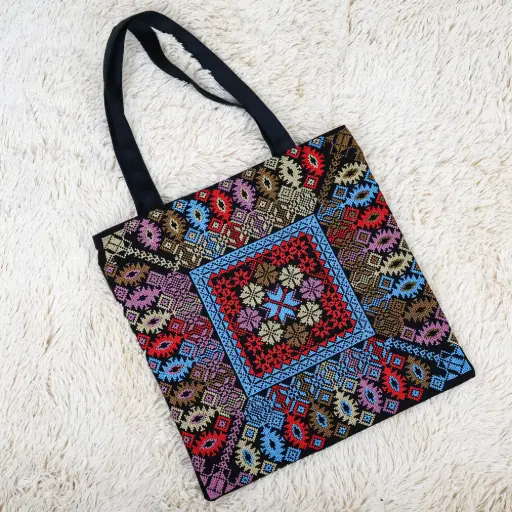 Embroidered Tote Bag with Zipper