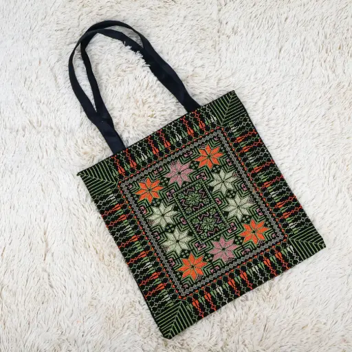 Embroidered Tote Bag with Zipper 