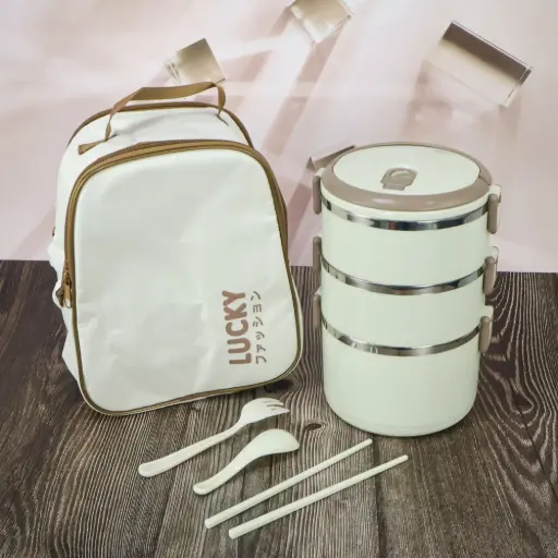 3-Layer Lunch Box Set with Bag & Cutlery