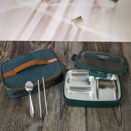 Premium Lunch Box with Stainless Steel Divider – 3 Compartments