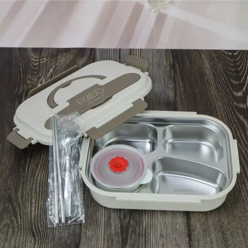 4-Compartment Stainless Steel Lunch Box Set