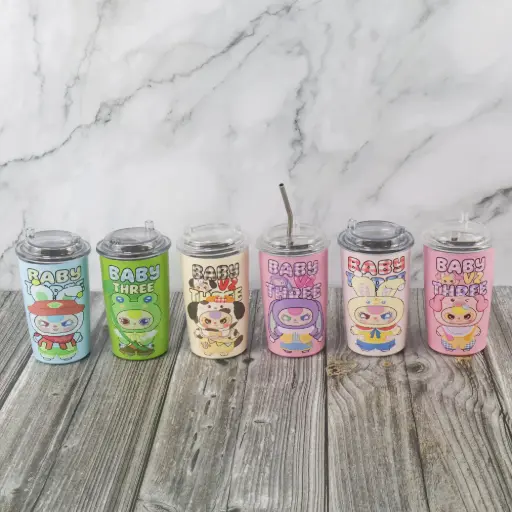 Baby Three Stainless Steel Cup with Steel Straw